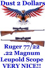 PRISTINE Ruger Model 77/22 .22 Magnum Bolt Action Rifle MFD 1993 Blued Walnut Stock Leupold 3-9x40 Rimfire MOA Scope - 1 of 17