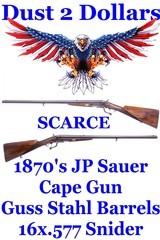 SCARCE 1870’s J.P. Sauer Cape Combo Gun 16 Ga x .577 Snider with Guss-Stahl Cast Steel Barrels Excellent Bores NO FFL - 1 of 19