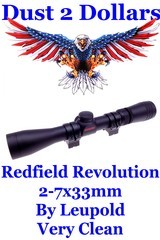 Clean Redfield Revolution 2-7x33mm Matte Finish Rifle Scope by Leupold Weaver 1" Quad-Lock Scope Rings - 1 of 7