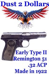 Very EARLY Type II Remington Model 51 Semi Automatic Pistol chambered in .32 ACP from 1922 - 1 of 12