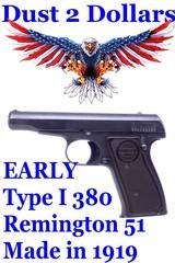 Very EARLY Type I Remington Model 51 Semi Automatic Pistol chambered in .380 ACP from 1919 - 1 of 11