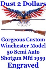 Old School Custom ENGRAVED with Inlays Winchester Model 50 12 Ga Semi Auto Shotgun Mfd 1959 - 1 of 20