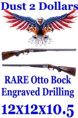 RARE Otto Bock Berlin Drilling in 12x12/10.5 mm Steel Barrels Engraved Game Scenes from the 1920’s - 1 of 17