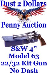 Pristine Smith & Wesson S&W 4” Model 63 22 LR Stainless .22/.32 Kit Gun All matching Numbers with Original Box - 1 of 16
