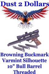 Threaded Browning Buckmark Semi Automatic Varmint Silhouette 10" Heavy Barrel .22 Long Rifle Pistol 3x Mags - 1 of 8