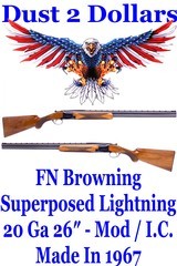 FN Browning Superposed Lightning Model 20 Gauge 26" Over Under Shotgun Mod/IC Mfd 1967 AMN No Salt - 1 of 19