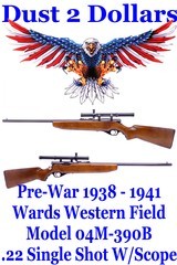 Pre-War Mossberg Made Wards Western Field Montgomery Wards Model 04M-390B Single Shot .22 Rifle & Scope - 1 of 19