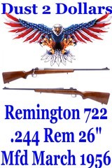 Remington Model 722 Bolt Action Rifle in .244 Remington with Factory 26 Inch Barrel made in March of 1956 - 1 of 20