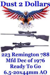 .223 Remington Model 788 Bolt Action Rifle Made December of 1976 Ready 2 Go 6.5-20x44 AO TK Scope - 1 of 19