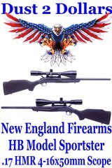 Excellent New England Firearms Sportster Model Single Shot Top Break HB Rifle in .17 HMR 4-16x50 A.O. Scope - 1 of 18