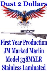 First Year JM Marked Marlin Model 338MXLR 338 Express Stainless Laminated Lever Action Rifle W/Leupold Scope & Ammo - 1 of 18