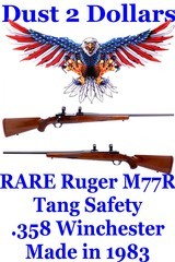 rare ruger model m77 m77r tang safety rifle chambered in .358 winchester caliber made in 1978 w/rings