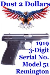 3 digit serial number remington umc model 51 .380 acp semi automatic pistol manufactured in 1919 c&r ok