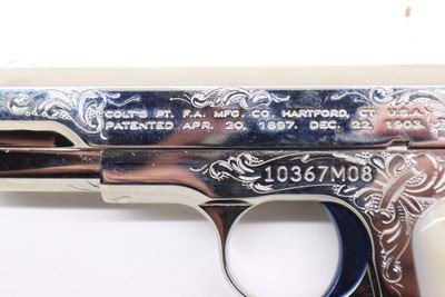 Colt 1908 Nickel Pearl factory engraved B Expert Custom shop - Image 14 of 18