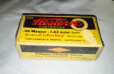  Western Arms yellow,blue/red-Bulls-Eye 50 rd boxes;1940's near mint box 30 luger and 30 Mauser - 4 of 7
