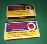 Winchester-Western Bulleseye boxes of 30 Luger AND 30 Mauser ammo - 1 of 9