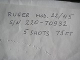 RUGER MODEL 22/45 CUSTOM TRIGER AND "NEEDLELIGHT IRON SIGHTS & STIPLED GRIPS - 5 of 20