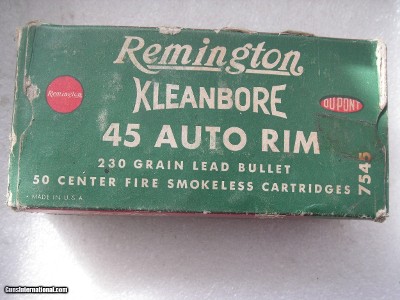 REMINGTON CLEANBORE VINTAGE 45 AUTO RIM RARE AMMO FULL BOX OF 50 ROUNDS