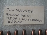 7 mm MAUSER HOLLOW POINT 175GR FMJ AMMO TOTAL 21 ROUNDS - 2 of 10