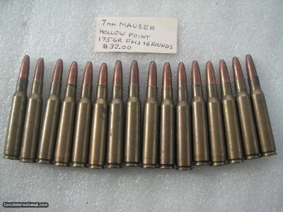 7 mm MAUSER HOLLOW POINT 175GR FMJ AMMO TOTAL 21 ROUNDS