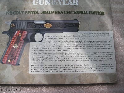 COLT 1911 ENGRAVED NRA LIMITED EDITION, IN UNFIRED CONDITION