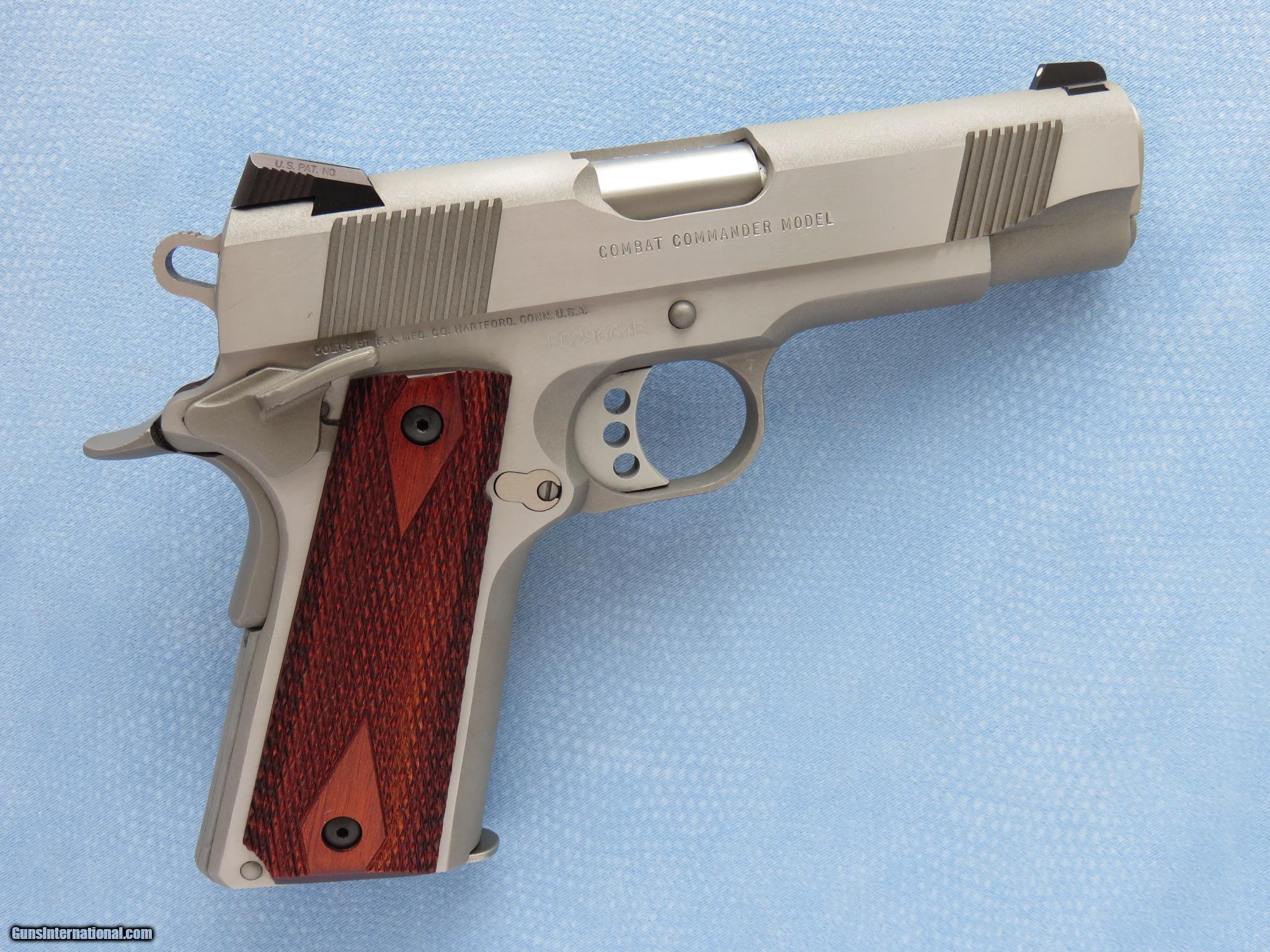 Colt Combat Commander Model 1911 Cal 45 Acp 4 14 Inch Barrel Brushed Stainless Steel Sold 5472