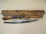 WW2 Jap Type 99, Bayonet, and Samurai Sword in Original Shipping Crate w/ Capture Tags from U.S.S. Pasadena
** Amazing Vet ID'ed Grouping! ** RED - 1 of 25