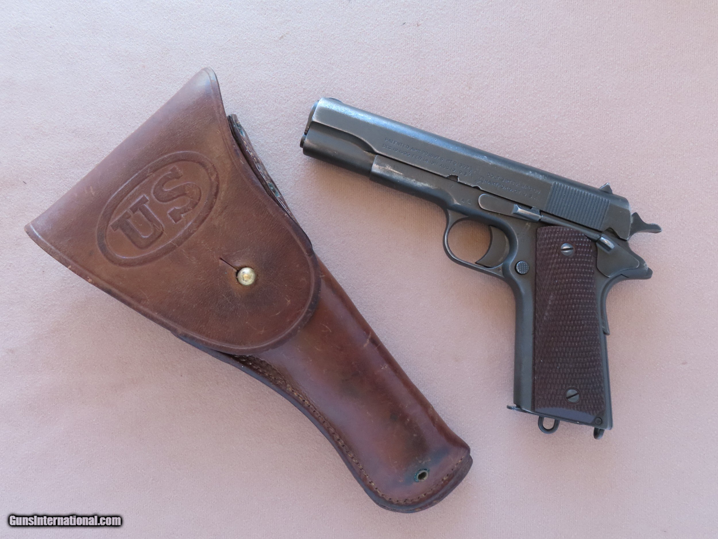 1918 Vintage U.S. Military Colt 1911 Pistol w/ 1918-Dated U.S M1916 Holster  ** WW1 Colt Rebuilt by Augusta Arsenal for WW2 ** SOLD