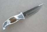 Vintage R.H. Ruana Bonner, Montana Stag Sticker Model Knife w/ Scabbard & Stone
** M-Stamped Ruana ** SOLD - 4 of 13
