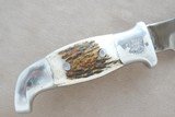 Vintage R.H. Ruana Bonner, Montana Stag Sticker Model Knife w/ Scabbard & Stone
** M-Stamped Ruana ** SOLD - 5 of 13