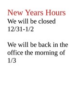 New Years Hours - 1 of 1