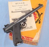 ** SOLD ** Ruger Mark I Target Pistol Chambered in .22 Long Rifle **Original Box and Paperwork - Adjustable Rear Sight** - 1 of 15