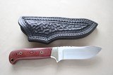 ** SOLD ** A.C. Warren Custom Fixed Blade w/ Hand-Tooled Leather Sheath ** Portland Oregon /
Red Micarta Handles ** - 2 of 9