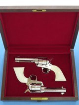 ** SOLD ** Exceptional One of a Kind Cased Set of .45 Colt Single Action Army Revolvers *Custom Shop Engraved w/ Black Powder Frame & Ivory Handles** - 1 of 25