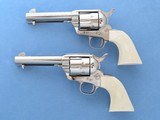 ** SOLD ** Exceptional One of a Kind Cased Set of .45 Colt Single Action Army Revolvers *Custom Shop Engraved w/ Black Powder Frame & Ivory Handles** - 8 of 25