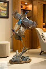 Royal Flush - Two Bronze Pheasants Taking Flight - A Rip Caswell Sculpture