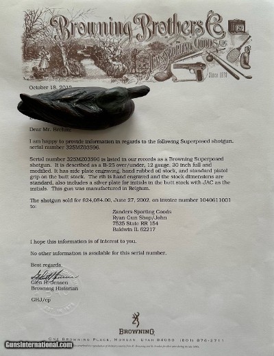BELGIUM BROWNING F1 GRADE - B25 12 GAUGE - SIGNED BY F. KRILL - CUSTOM LEATHER CASE - Image 17 of 20