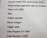Winchester Model 1876 Rifle 50-95 Caliber with Letter - 15 of 15