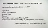 Winchester 1876 2nd Model Rifle .50-95 Thumbprint Dust Cover & Letter - 15 of 15