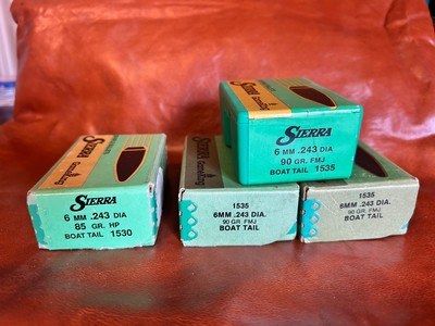 Various .243 / 6mm Bullets -- Barnes, Sierra, Speer, Berger, Bart's -- Solids, Spire Points, HPBT, FMJ - Image 2 of 5