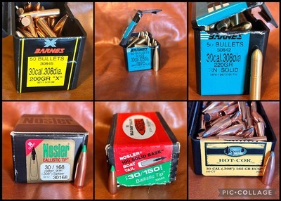 Various .308 Bullets -- Barnes, Nosler, Speer -- Solids, Spitzers, Ballistic Tips - Image 1 of 9