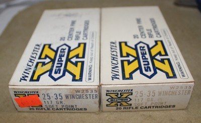 WINCHESTER 25-35 Winchester Factory Ammunition, Vintage, 2 Boxes, 40 Rounds