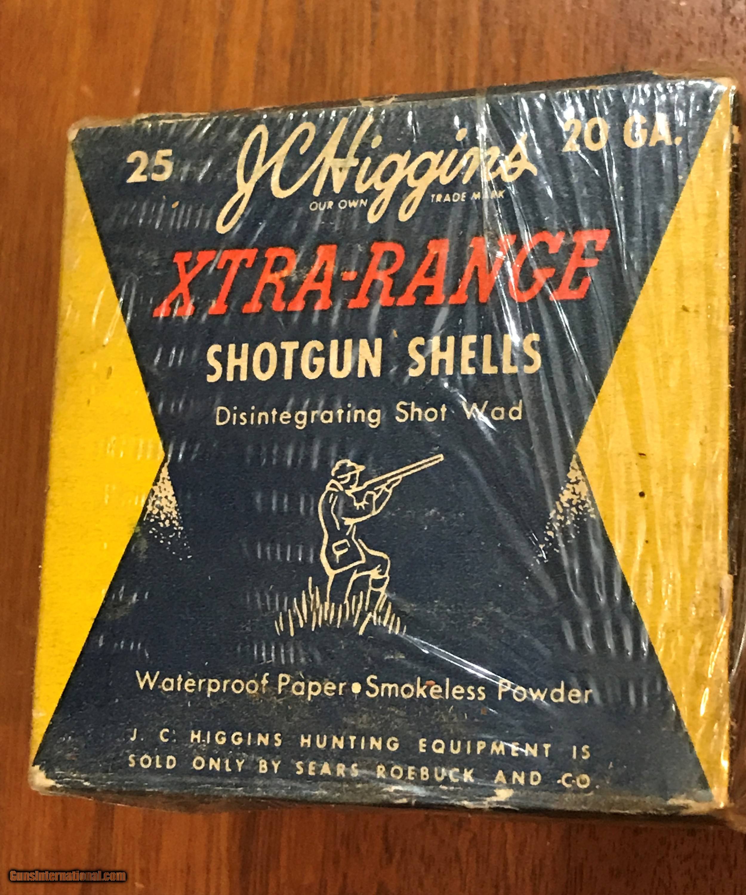 Rare JC Higgins Box of 20 ga Paper shotgun shells - vintage full box