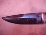 Collectors Fine Damascus Knife, by Lloyd Thompson, Blued With Hand Carved Leather Scabbard - 4 of 4
