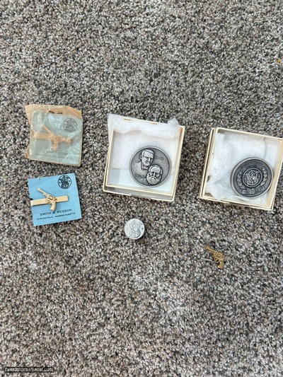 S&W Tie clasps, pins and 125th Anniversary Silver Medallions