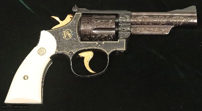 S&W Mod 19-2, Engraved / Ivory / Gold Inlay / Gold Plated, Un-Fired, c.1967