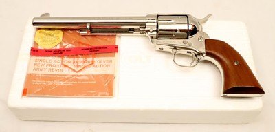 Colt, SAA, .44 Spl.  Ni. & Walnut, SN: SA32571