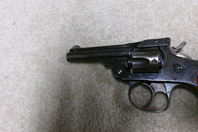 EARLY ANTIQUE S&W .32 DOUBLE ACTION 4TH MODEL, MOTTLED RED GRIPS, #65XXX, MADE 1880s - Image 9 of 15