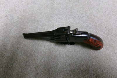 EARLY ANTIQUE S&W .32 DOUBLE ACTION 4TH MODEL, MOTTLED RED GRIPS, #65XXX, MADE 1880s - Image 3 of 15