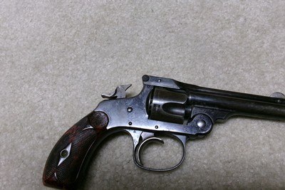 EARLY ANTIQUE S&W .32 DOUBLE ACTION 4TH MODEL, MOTTLED RED GRIPS, #65XXX, MADE 1880s - Image 14 of 15